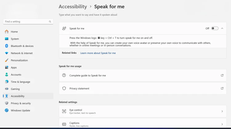 Windows 11 启用 “Speak for Me”，用自己的声音生成AI音频