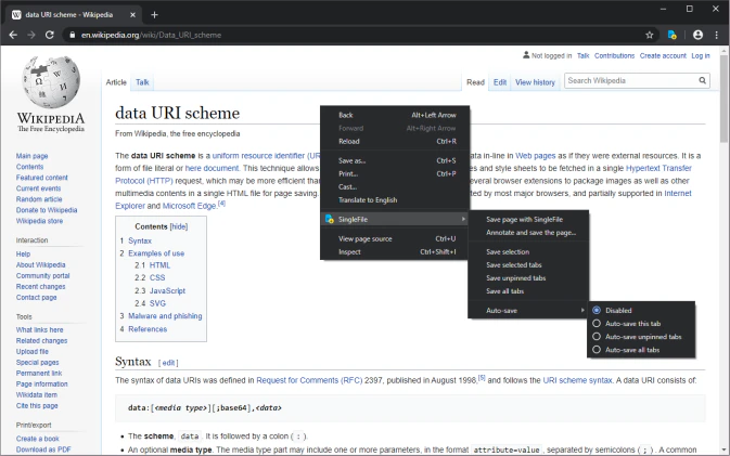 SingleFile 将完整的页面（包括 CSS、图片、字体、框架等）保存为一个文件
