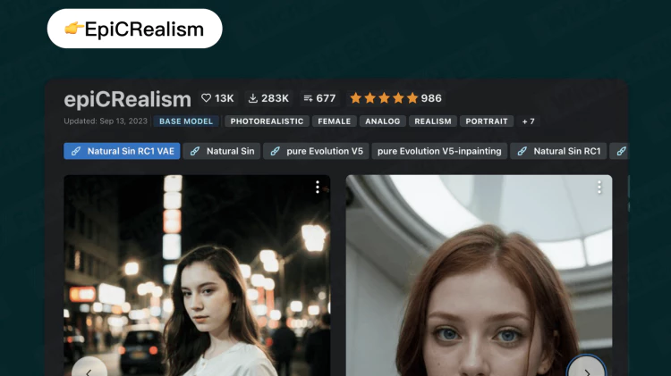 EpiCRealism 下载量高达27万的冠军级真人模型，推荐NO.3